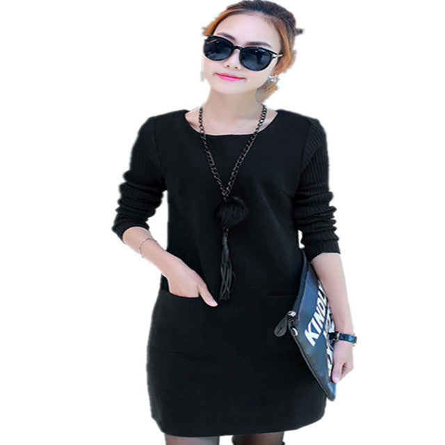Korean Mid-length Plus Velvet Padded Sweater Dress