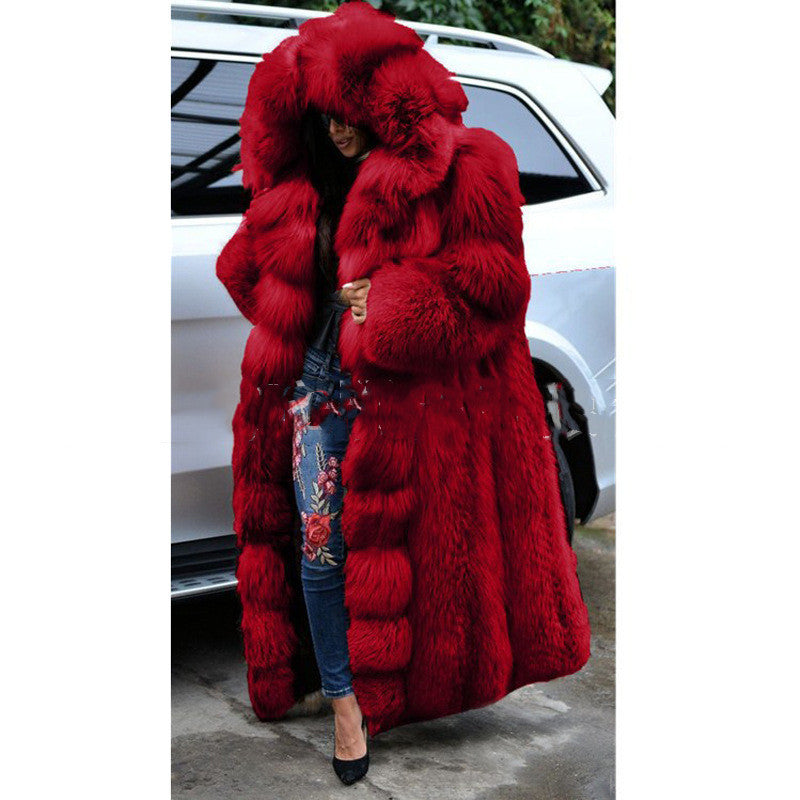Faux Long Hooded Fur Coat