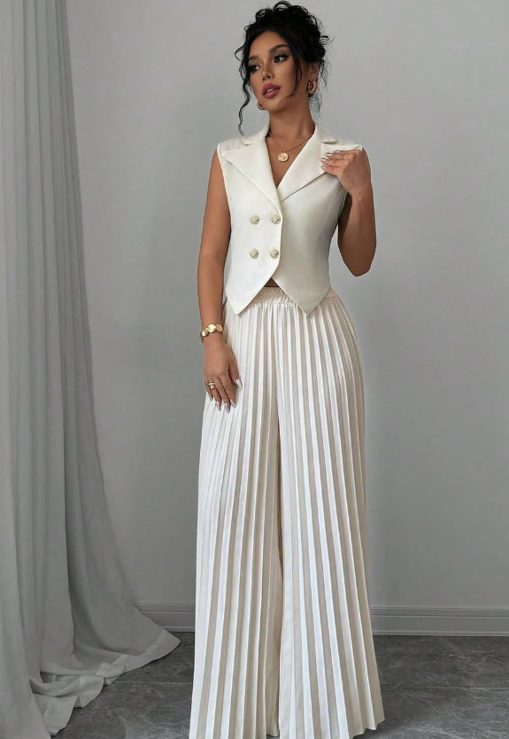Summer Sleeveless Vest And Pleated Straight Pants