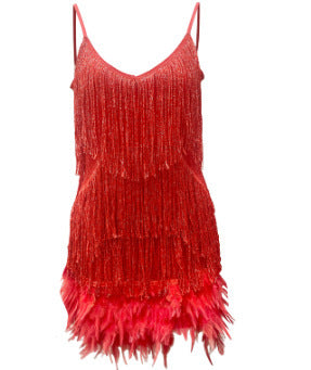 Tassel Sequins Feather Summer Mini Dress