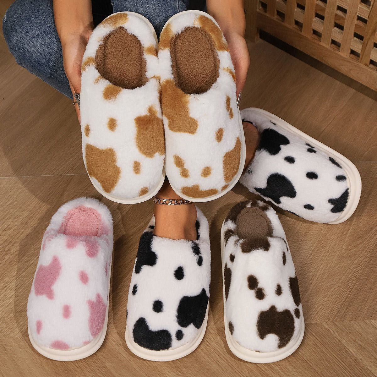 Plush Cow Slippers