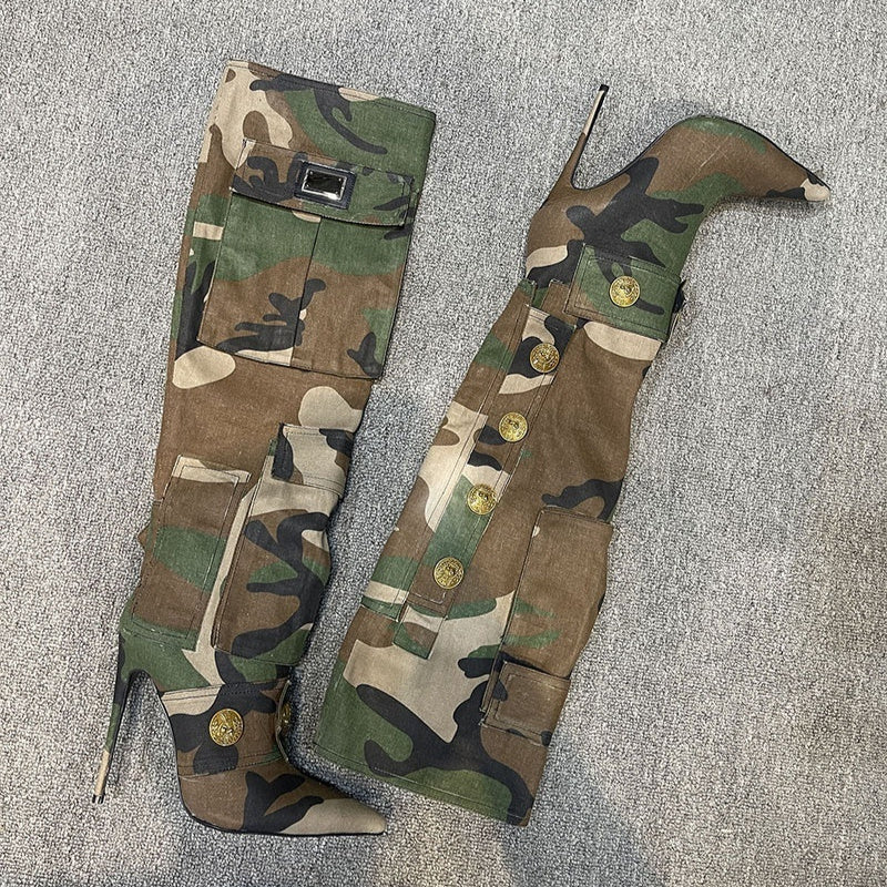 Over-the-knee Camouflage Stiletto