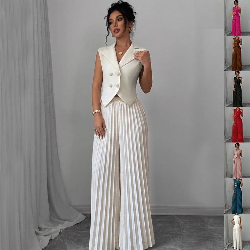 Summer Sleeveless Vest And Pleated Straight Pants