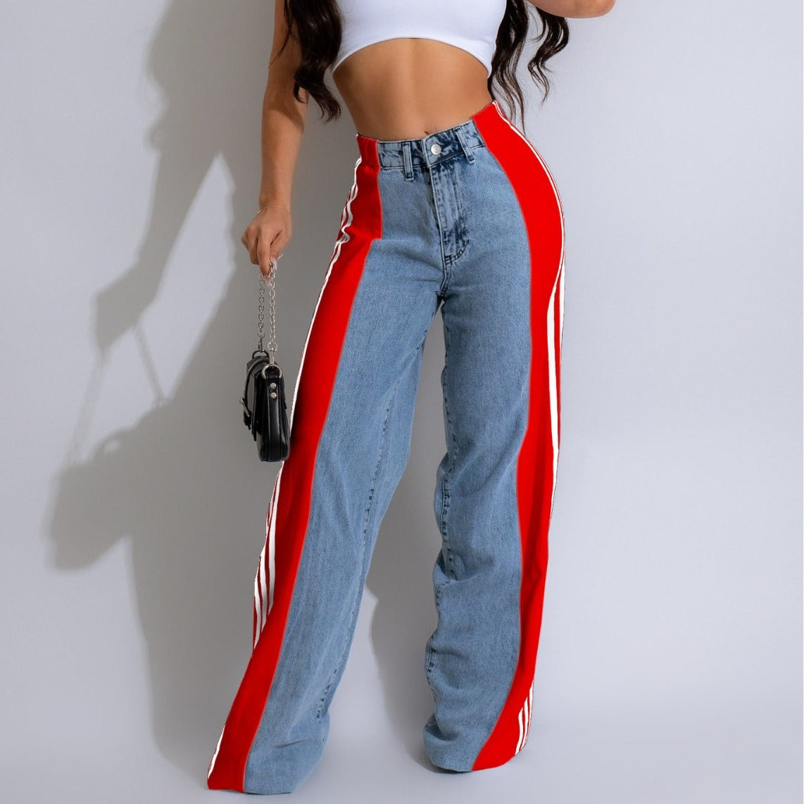 High Waist Three Stripe Patchwork Streetwear