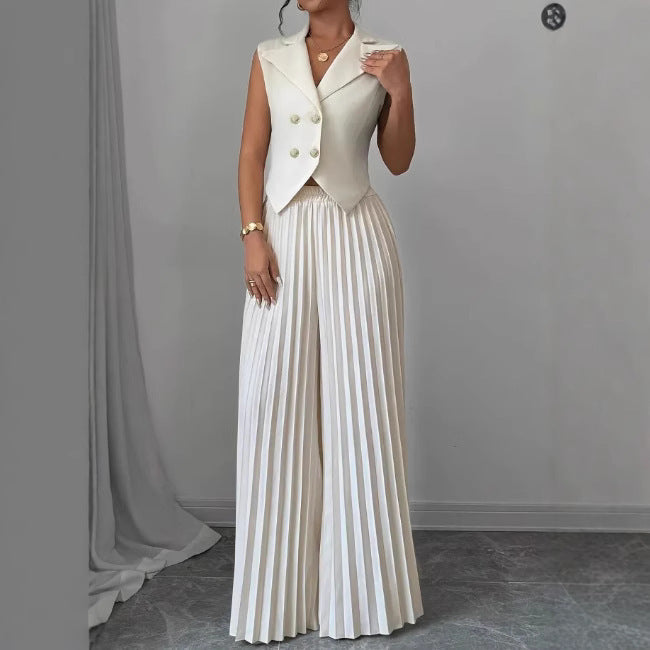 Summer Sleeveless Vest And Pleated Straight Pants
