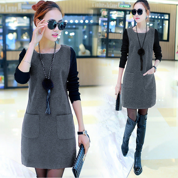 Korean Mid-length Plus Velvet Padded Sweater Dress