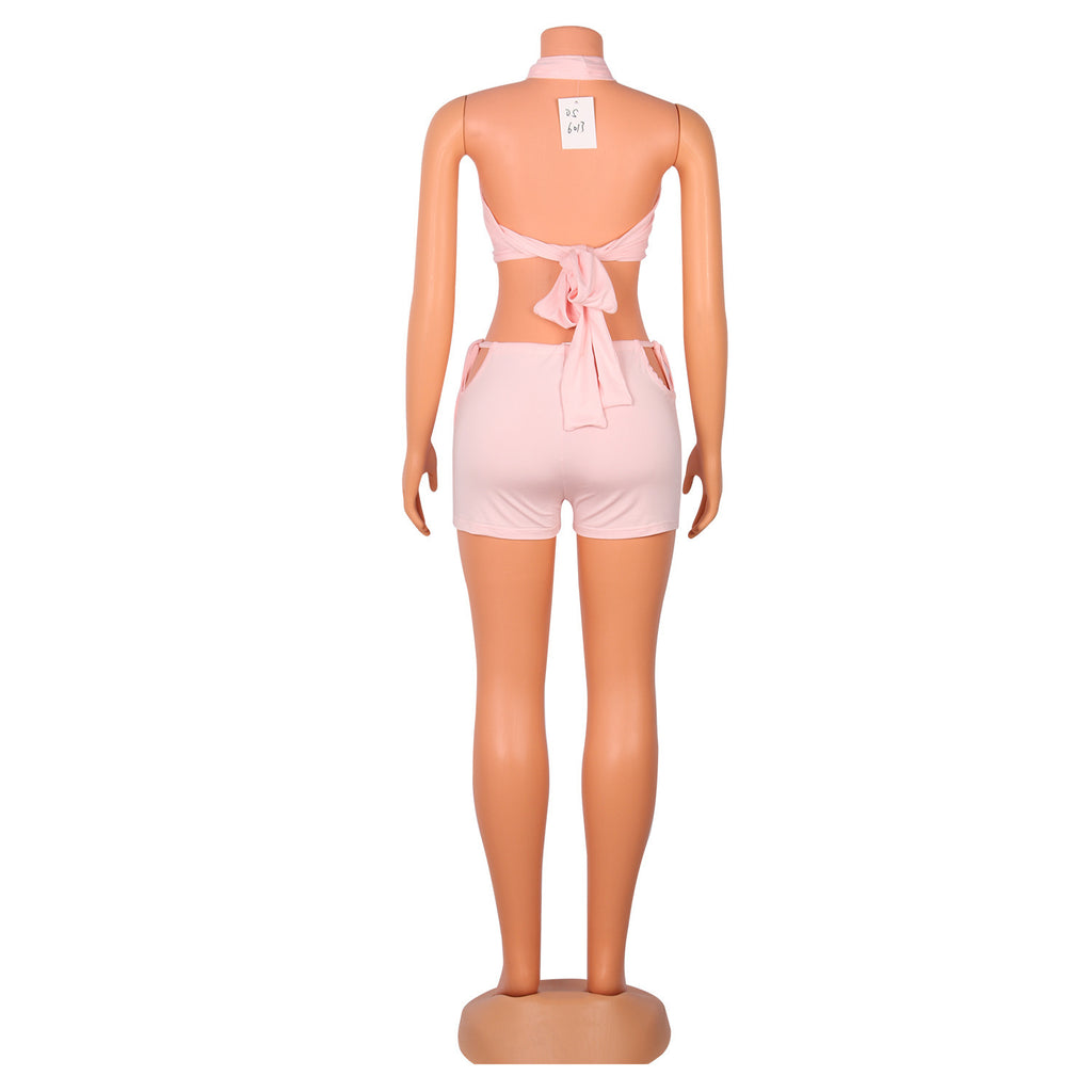Sexy Halter Wrapped Shorts Women Suit