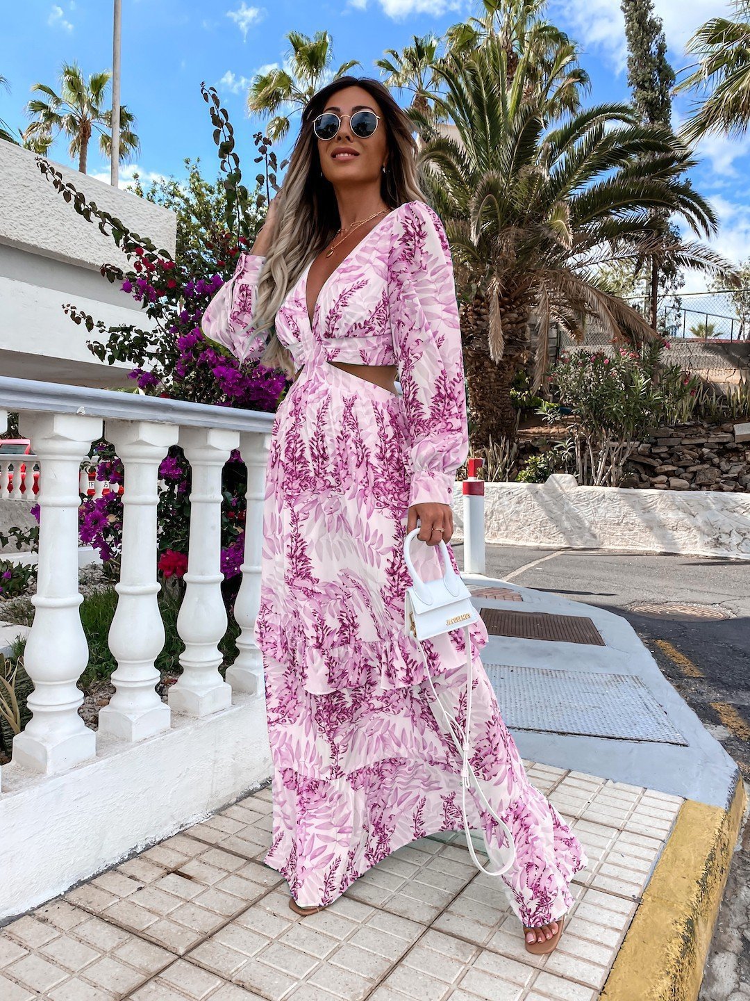 Spring Summer Print V-neck Long Sleeve Dress