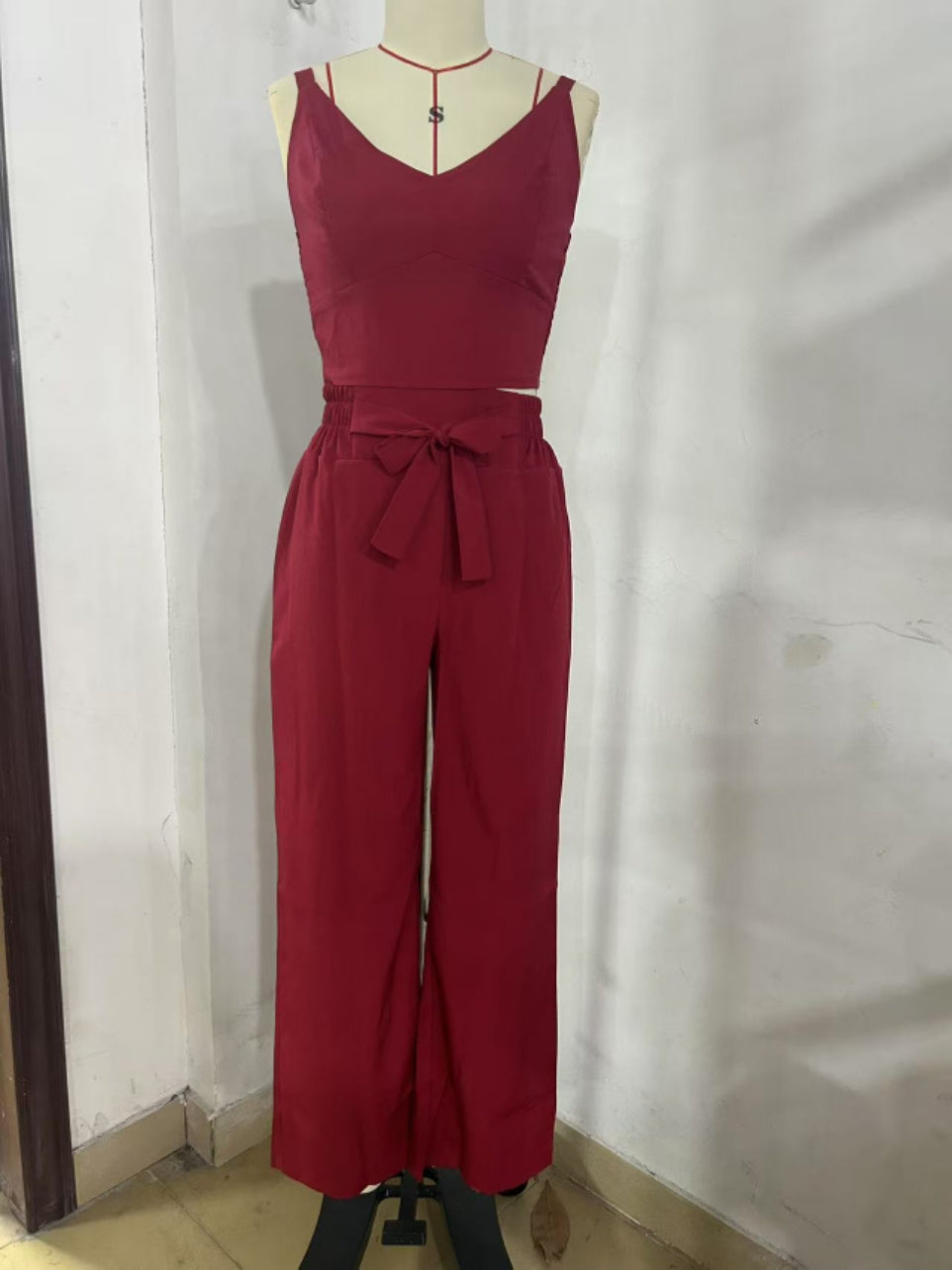 Spaghetti Strap V-neck Backless High Waist Pants Suit
