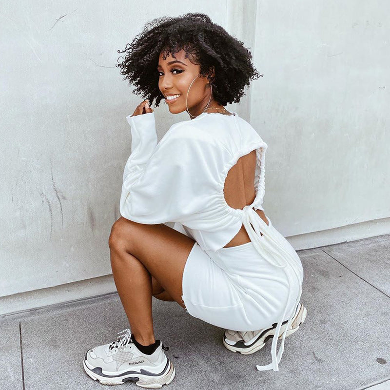 Drawstring cutout sweater dress