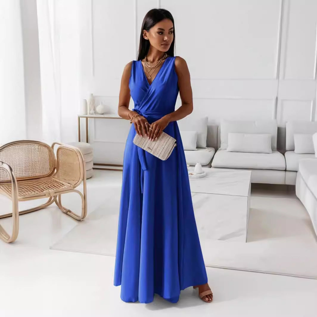 V-neck Sleeveless Dress With Belt