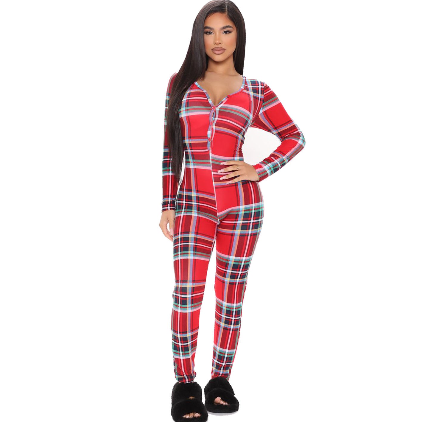Plaid Print Long Sleeve Pajamas