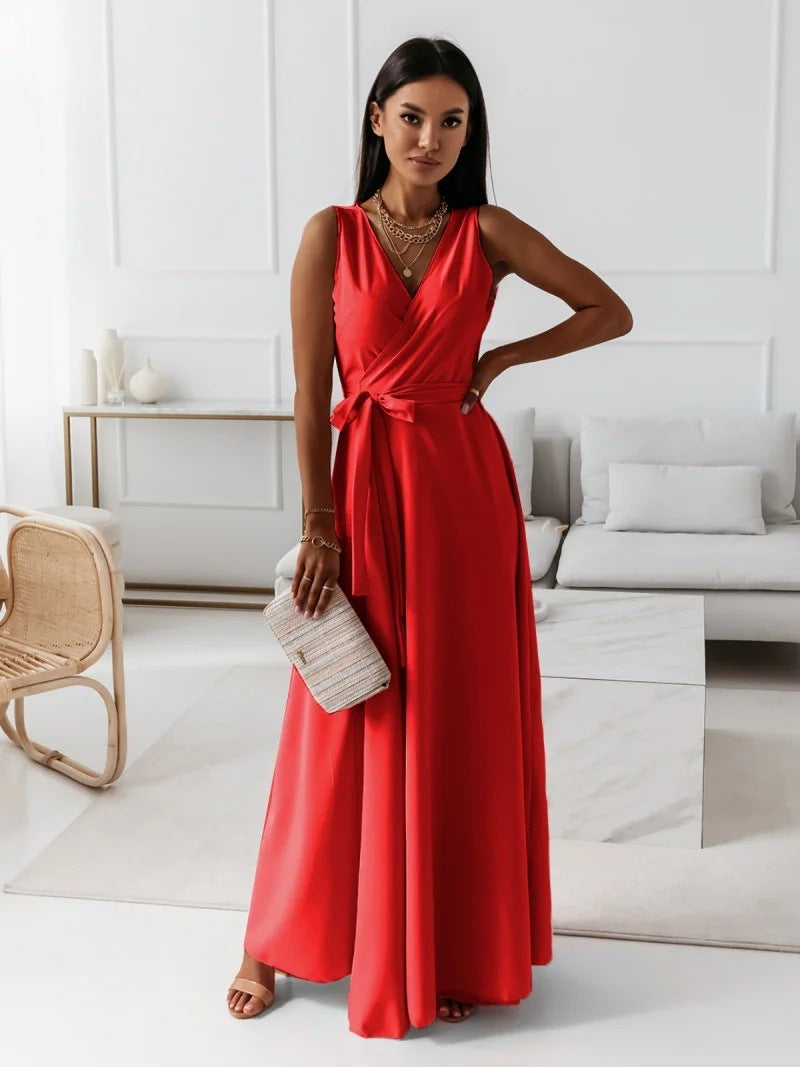 V-neck Sleeveless Dress With Belt