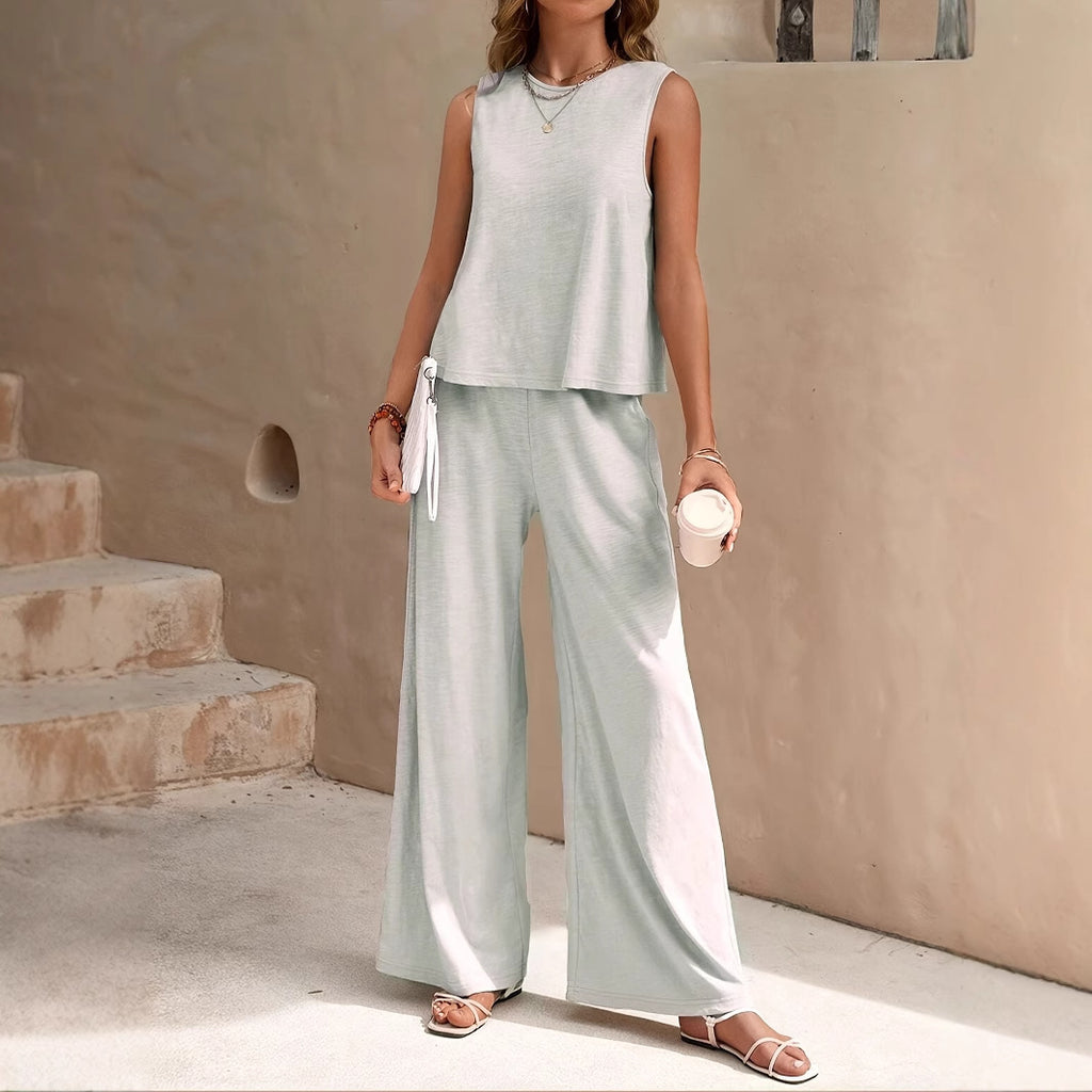 Vest Top And Casual Wide Leg Pants Set