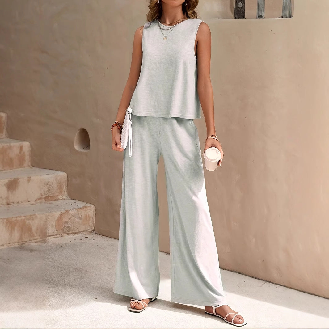 Vest Top And Casual Wide Leg Pants Set