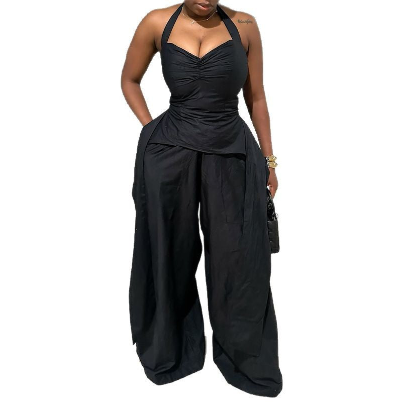 Halter V-neck High Waist Jumpsuit