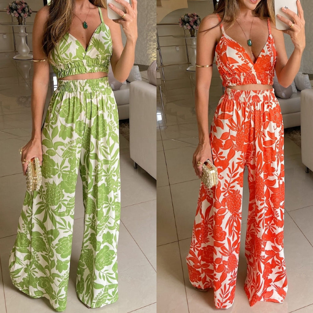 Floral Print Vest & Pants Suit