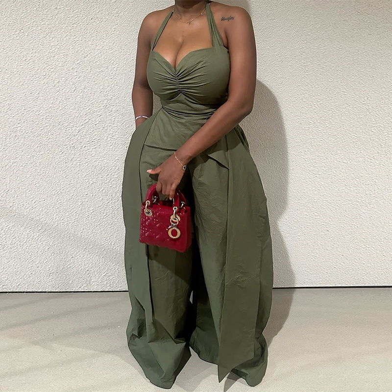 Halter V-neck High Waist Jumpsuit