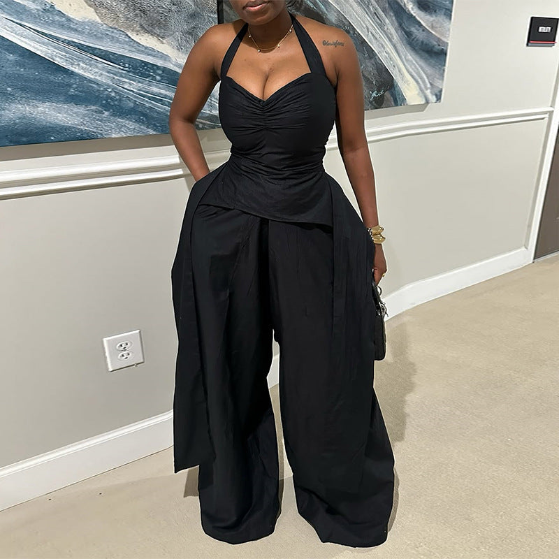 Halter V-neck High Waist Jumpsuit