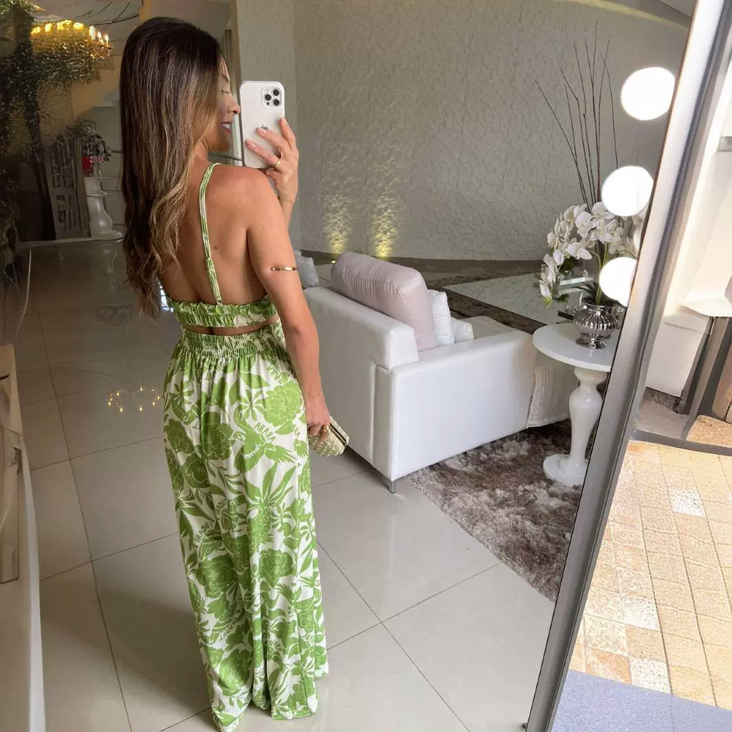 Floral Print Vest & Pants Suit