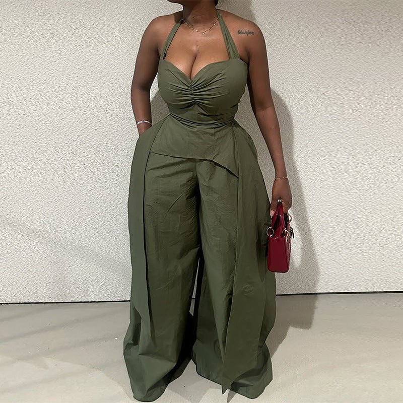 Halter V-neck High Waist Jumpsuit
