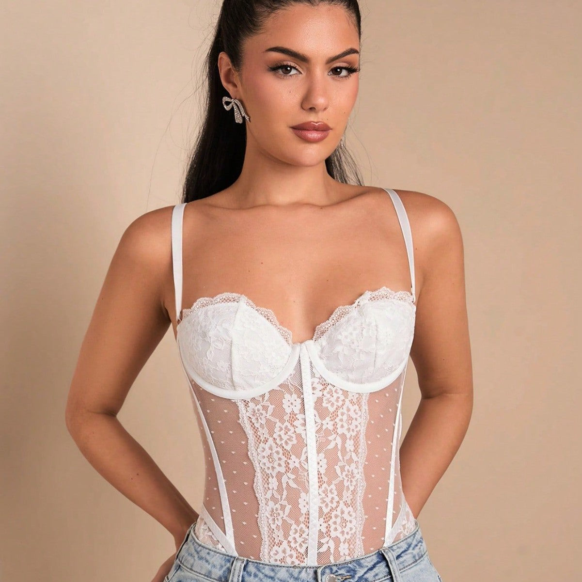 Pure Desire Floral Border Mesh Jumpsuit