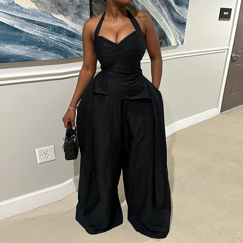 Halter V-neck High Waist Jumpsuit