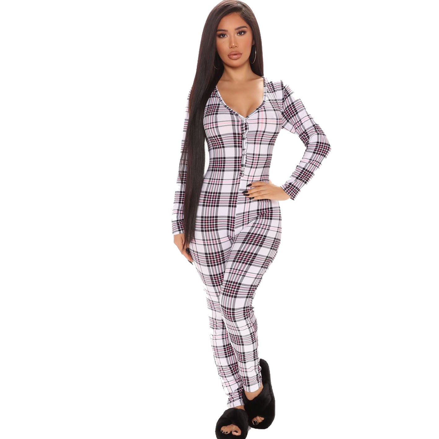 Plaid Print Long Sleeve Pajamas