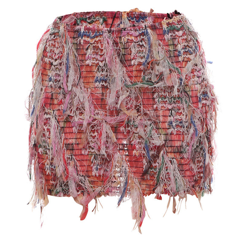 Striped Tassel Hip-wrapped Short Dress