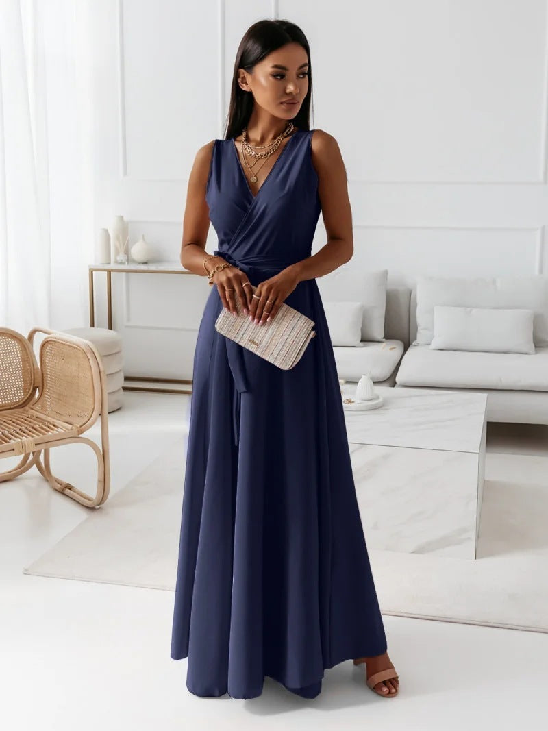 V-neck Sleeveless Dress With Belt