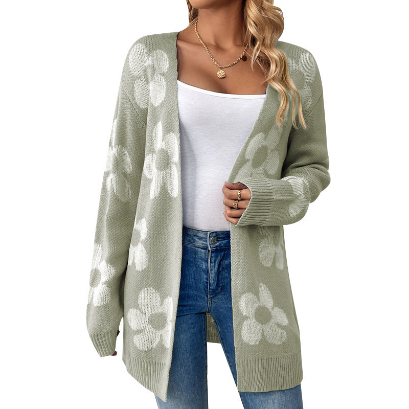 Loose Flower V-neck Knitted Cardigan