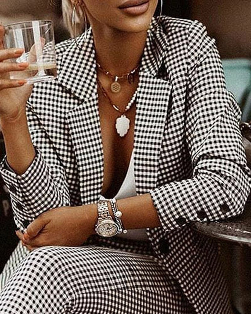 Plaid Lapel Suit Set