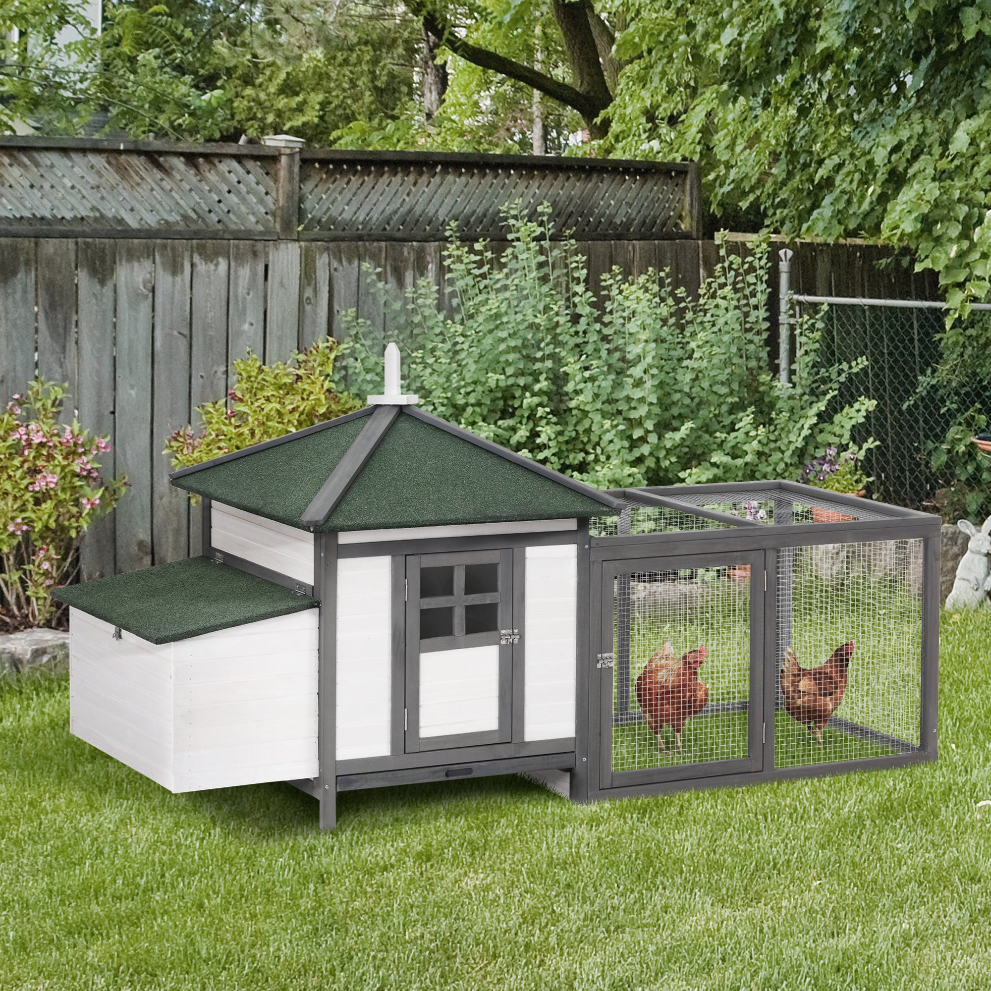 Wooden Chicken Coop 77 Inch With Weatherproof Roof