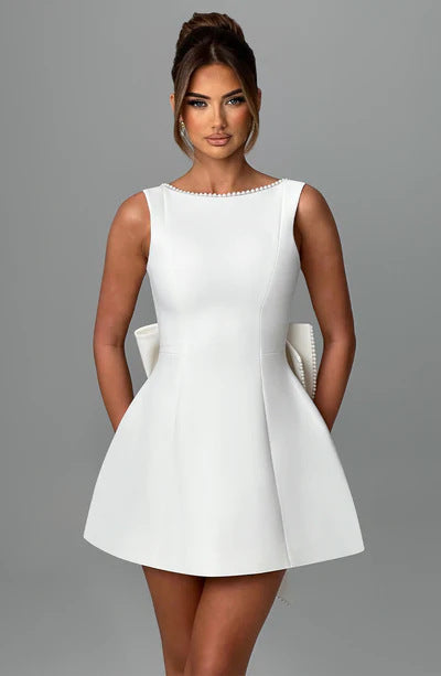Bowed Pearls Backless Dress Summer