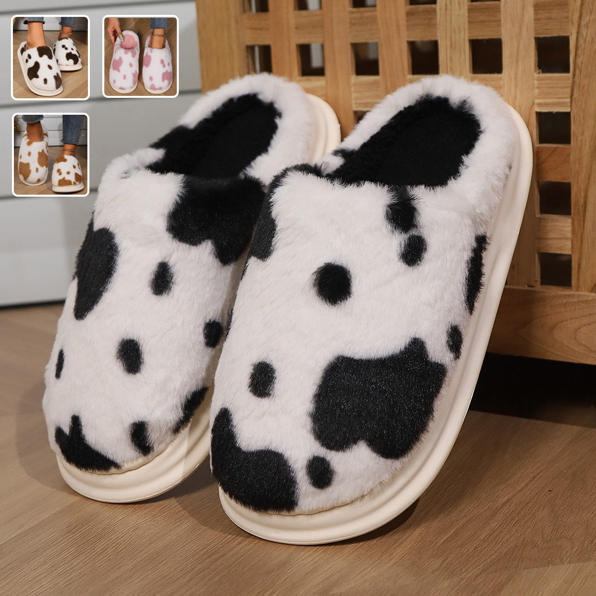 Plush Cow Slippers