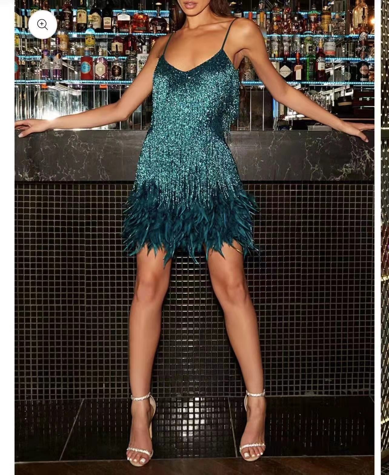 Tassel Sequins Feather Summer Mini Dress