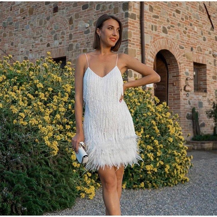 Tassel Sequins Feather Summer Mini Dress