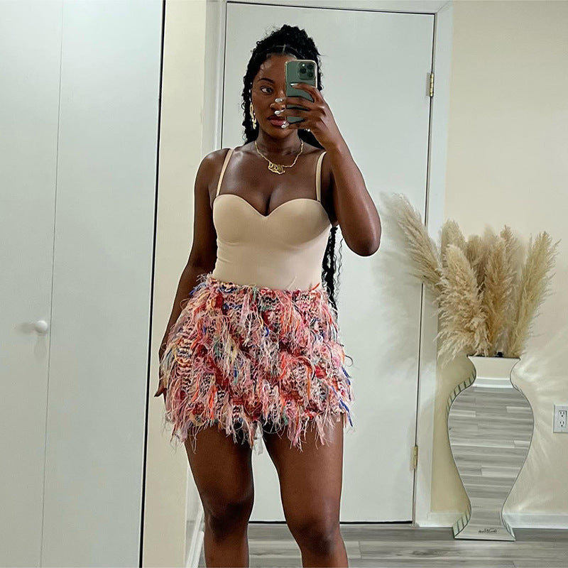 Striped Tassel Hip-wrapped Short Dress