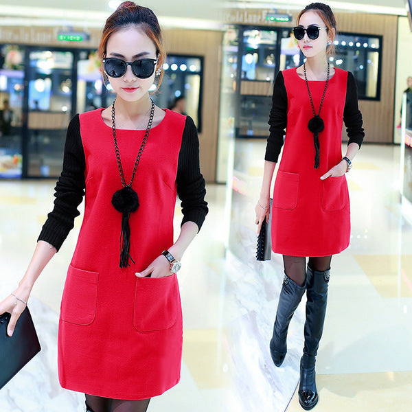 Korean Mid-length Plus Velvet Padded Sweater Dress