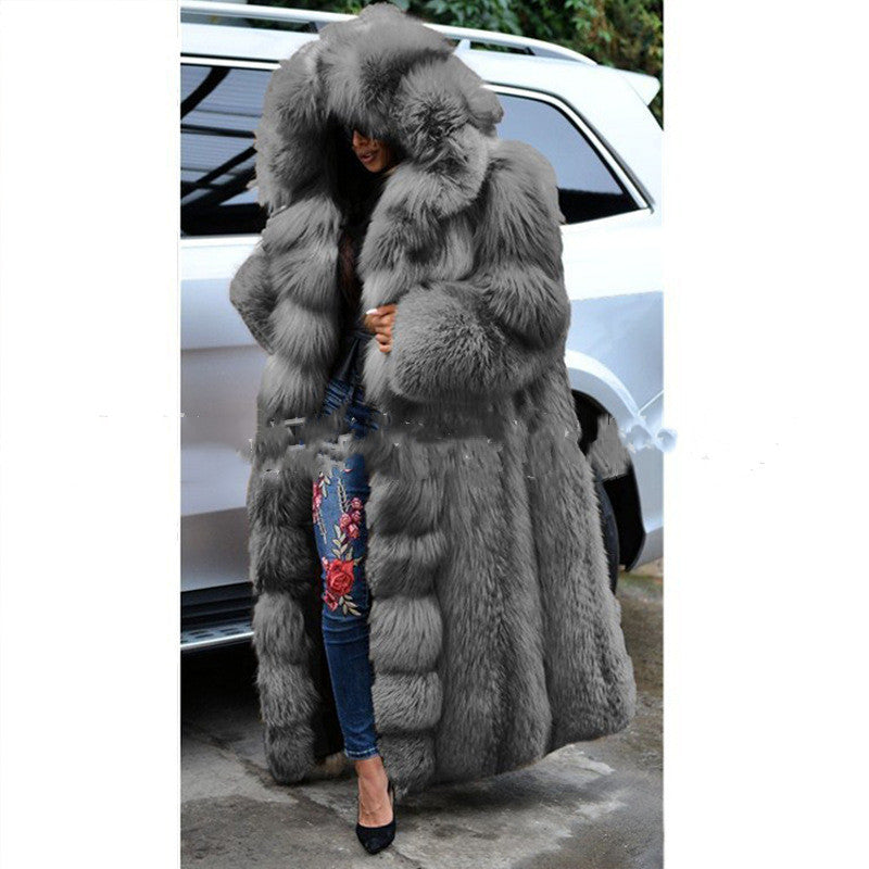 Faux Long Hooded Fur Coat