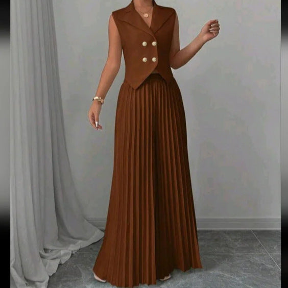 Summer Sleeveless Vest And Pleated Straight Pants