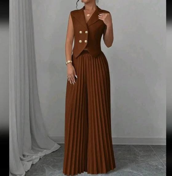 Summer Sleeveless Vest And Pleated Straight Pants