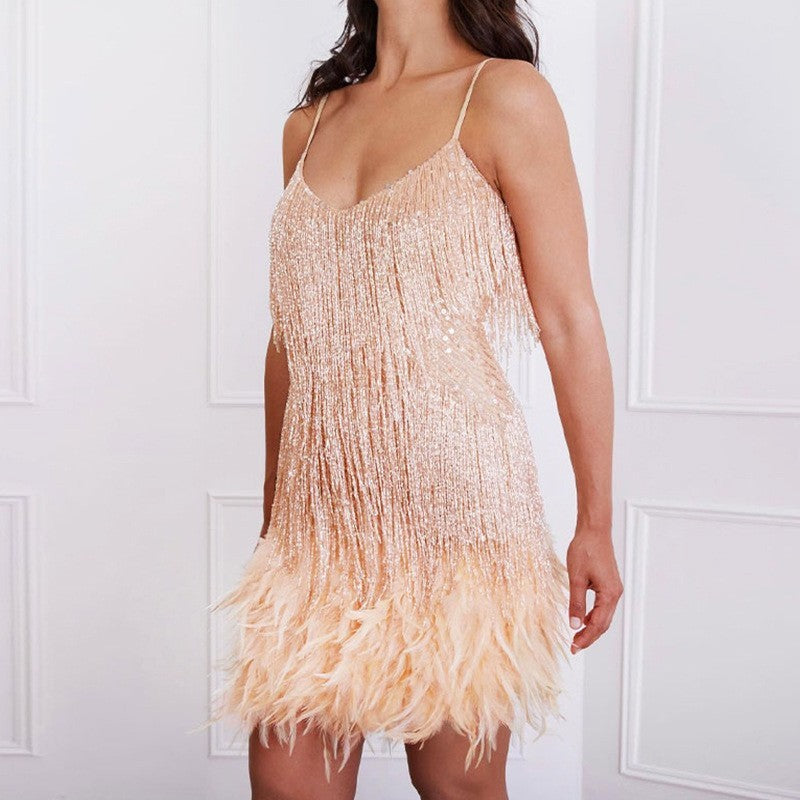 Tassel Sequins Feather Summer Mini Dress