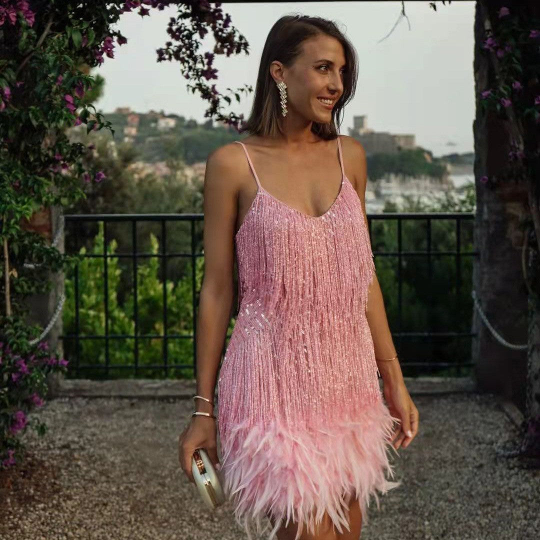 Tassel Sequins Feather Summer Mini Dress