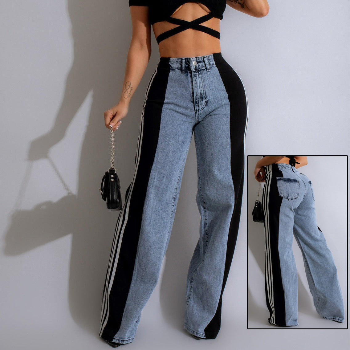 High Waist Three Stripe Patchwork Streetwear