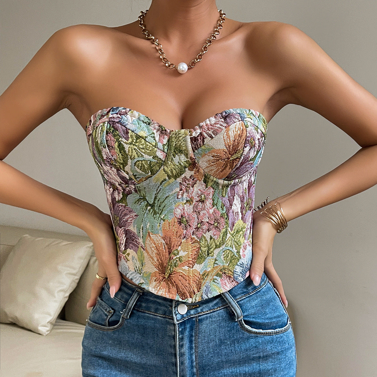 Floral Print Corset