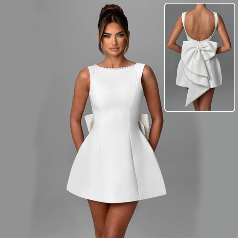 Bowed Pearls Backless Dress Summer