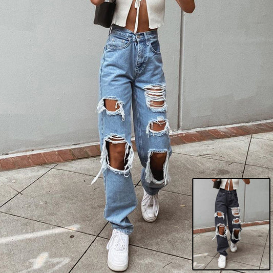 Retro Hole-punched Wide-legged Pants